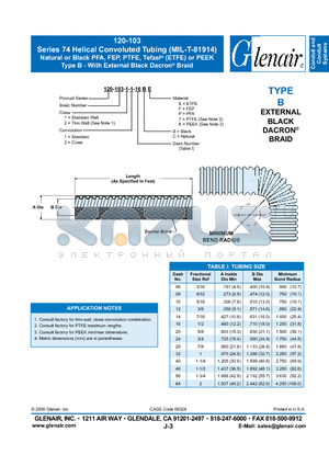 120-103-1-1-06BE datasheet - Helical Convoluted Tubing Natural or Black PFA, FEP, PTFE, Tefzel (ETFE) or PEEK Type B - With External Black Dacron Braid