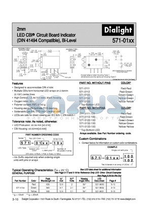 571-0122-100 datasheet - 2mm LED CBI Circuit Board Indicator (DIN 41494 Compatible), Bi-Level