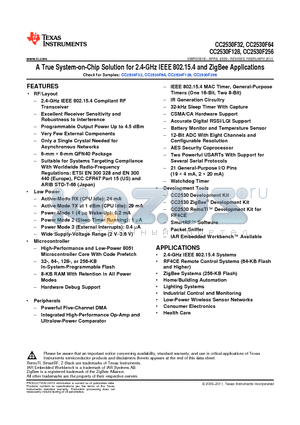 CC2530F32 datasheet - A True System-on-Chip Solution for 2.4-GHz IEEE 802.15.4 and ZigBee Applications