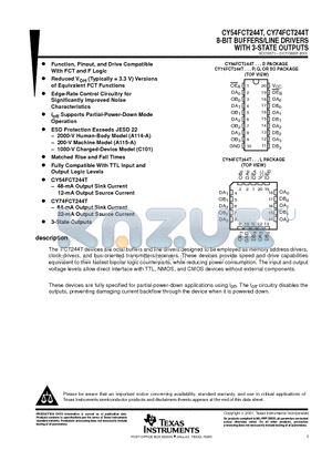 CY54FCT244CTW datasheet - 8-BIT BUFFERS/LINE DRIVERS WITH 3-STATE OUTPUTS