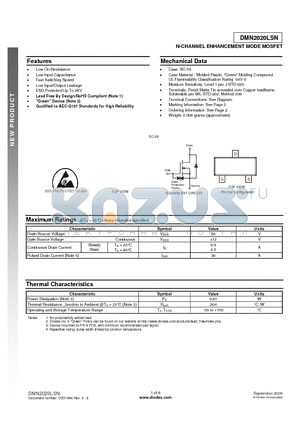 DMN2020LSN-7 datasheet - N-CHANNEL ENHANCEMENT MODE MOSFET