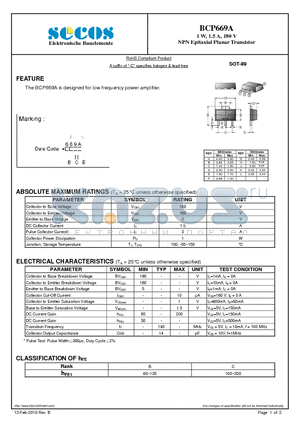 BCP669A datasheet - NPN Epitaxial Planar Transistor
