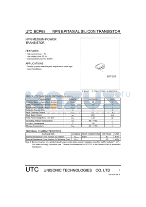 BCP68 datasheet - NPN MEDIUM POWER POWER