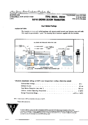 2N244 datasheet - N-P-N GROWN SILICON TRANSISTOR