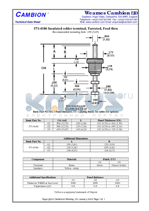 571-4186 datasheet - Insulated solder terminal, Turreted, Feed thru
