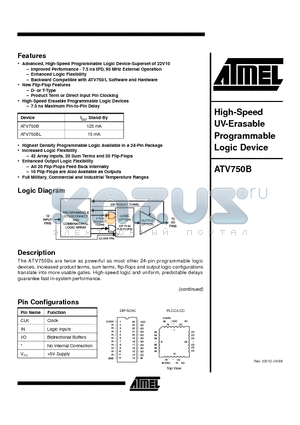 ATV750BL-15LM/883 datasheet - High-Speed UV-Erasable Programmable Logic Device