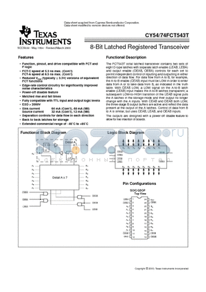 CY54FCT543T datasheet - 8-Bit Latched Registered Transceiver