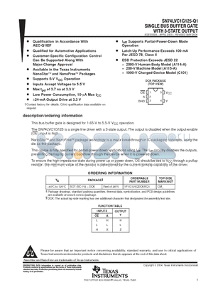 1P1G125QDCKRQ1 datasheet - SINGLE BUS BUFFER GATE WITH 3-STATE OUTPUT
