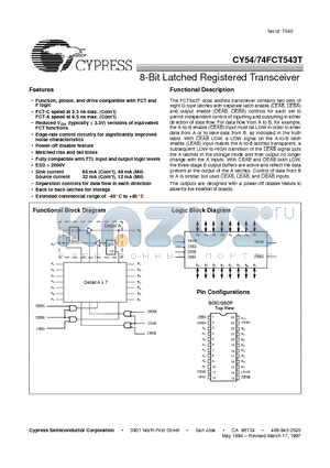 CY54FCT543T datasheet - 8-Bit Latched Registered Transceiver