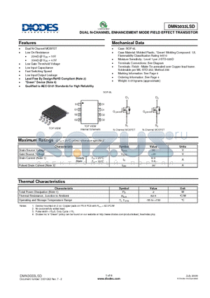 DMN3033LSD-13 datasheet - DUAL N-CHANNEL ENHANCEMENT MODE FIELD EFFECT TRANSISTOR