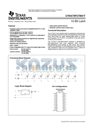 CY54FCT841TDIP datasheet - 10-Bit Latch