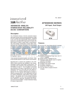 ATW2805D/HB-MSTR datasheet - ADVANCED ANALOG HYBRID-HIGH RELIABILITY DC/DC CONVERTERS