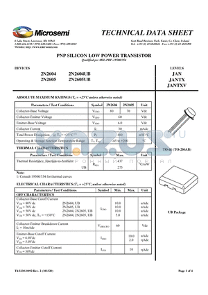 2N2605 datasheet - PNP SILICON LOW POWER TRANSISTOR