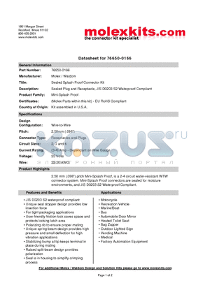 57132-5000 datasheet - Sealed Plug and Receptacle, JIS D0203 S2 Waterproof Compliant