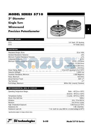 5713R100KL.50XX datasheet - 3 Diameter Single Turn Wirewound Precision Potentiometer