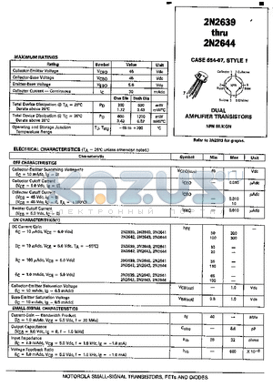 2N2639 datasheet - DUAL AMPLIFIER TRANSISTORS NPN SILICON