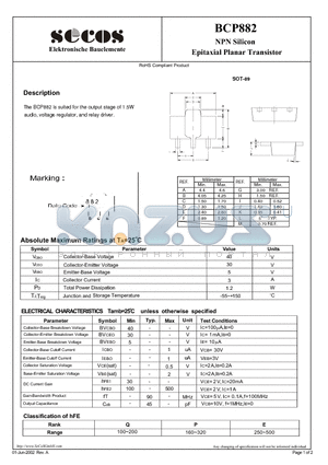 BCP882 datasheet - Epitaxial Planar Transistor