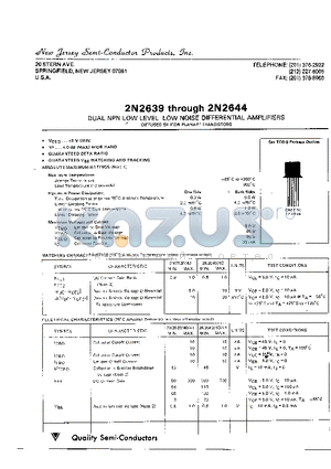 2N2639 datasheet - DUAL NPN LOW LEVEL NOISE DIFFERENTIAL AMPLIFIERS