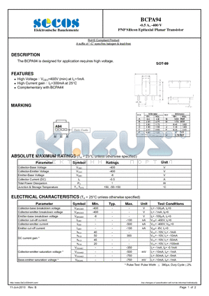 BCPA94 datasheet - PNP Silicon Epitaxial Planar Transistor