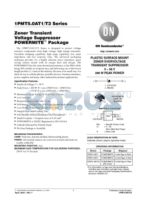 1PMT36AT1 datasheet - Zener Transient Voltage Suppressor POWERMITE Package