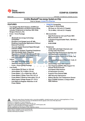 CC2540F256RHAR datasheet - 2.4-GHz Bluetooth low energy System-on-Chip