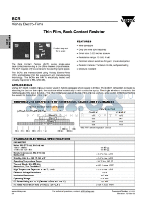 BCR datasheet - Thin Film, Back-Contact Resistor