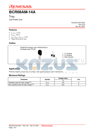 BCR08AM-14A-A6 datasheet - Triac Low Power Use