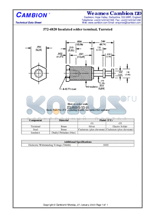 572-4820 datasheet - Insulated solder terminal, Turreted