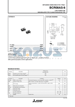 BCR08AS-8 datasheet - LOW POWER USE NON-INSULATED TYPE, PLANAR PASSIVATION TYPE