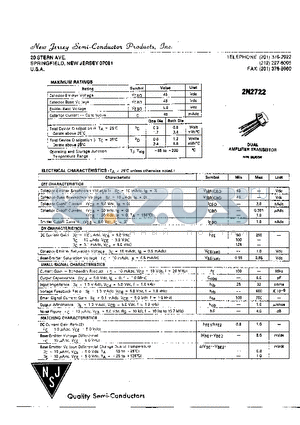 2N2722 datasheet - 20 STERN AVE SPRINGFIELD,NEW JERSEY 07081 U.S.A