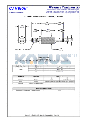 572-4882 datasheet - Insulated solder terminal, Turreted
