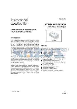 ATW2812D/ESMSTR datasheet - HYBRID-HIGH RELIABILITY DC/DC CONVERTERS