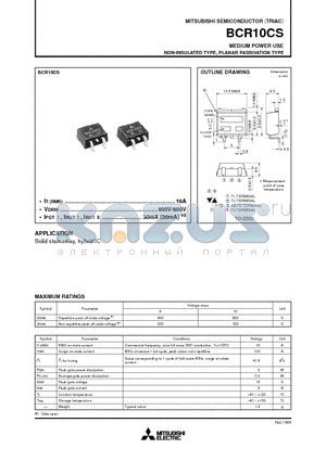 BCR10CS datasheet - MEDIUM POWER USE NON-INSULATED TYPE, PLANAR PASSIVATION TYPE