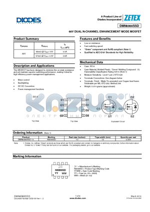 DMN6066SSD-13 datasheet - 60V DUAL N-CHANNEL ENHANCEMENT MODE MOSFET