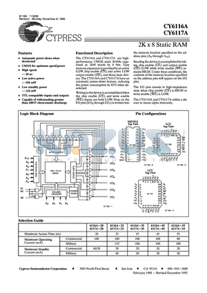 CY6117A-55LMB datasheet - 2K x 8 Static RAM