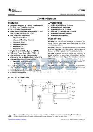 CC2591RGVT datasheet - 2.4-GHz RF Front End