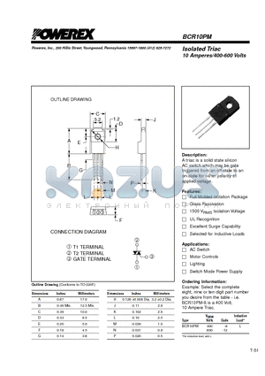 BCR10PM-8 datasheet - Isolated Triac 10 Amperes/400-600 Volts
