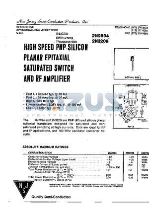 2N2894 datasheet - HIGH SPEED PNP SILICON PLANAR EPITAXIAL