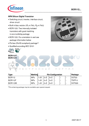 BCR112F datasheet - NPN Silicon Digital Transistor