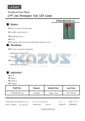 573SURD datasheet - 2.4*7.1mm Rectangular Type LED Lamps