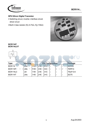BCR114T datasheet - NPN Silicon Digital Transistor