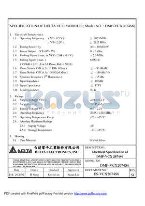 DMP-VCX2074S6 datasheet - DELTA VCO MODULE