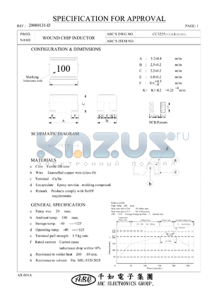 CC3225220KL datasheet - WOUND CHIP INDUCTOR