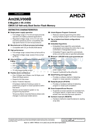 AM29LV008BB-120FC datasheet - 8 Megabit (1 M x 8-Bit) CMOS 3.0 Volt-only Boot Sector Flash Memory