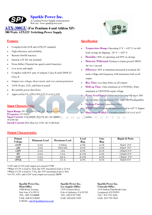 ATX-300GU datasheet - 300 Watts ATX12V Switching Power Supply