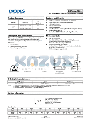 DMP2039UFDE4-7 datasheet - 25V P-CHANNEL ENHANCEMENT MODE MOSFET