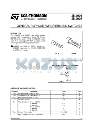 2N2905 datasheet - GENERAL PURPOSE AMPLIFIERS AND SWITCHES