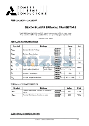2N2905 datasheet - SILICON PLANAR EPITAXIAL TRANSISTORS
