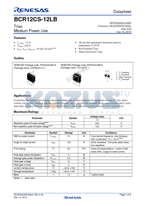 BCR12CS-12LB-T11B00 datasheet - Triac Medium Power Use