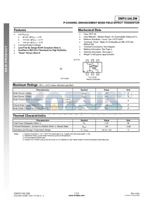 DMP2130LDM datasheet - P-CHANNEL ENHANCEMENT MODE FIELD EFFECT TRANSISTOR